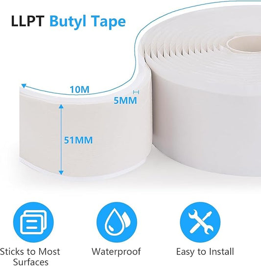 LLPT Butyl Tape White 2 Inch x 33 Feet 5mm Thickness Water Tight Seal for Leak Proof EPDM RV Repair Window Glass Boat Sealing Roof Pipe Patching(WST5110)