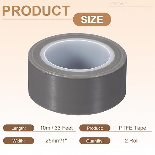 PATIKIL 1" x 33ft Heat Resistant Tape, High Temperature Tape PTFE Adhesive High Heat Tape Waterproof Smooth Surface for Vacuum Sealer Machine Insulation Protection, 0.1mm Thick, 2PCS