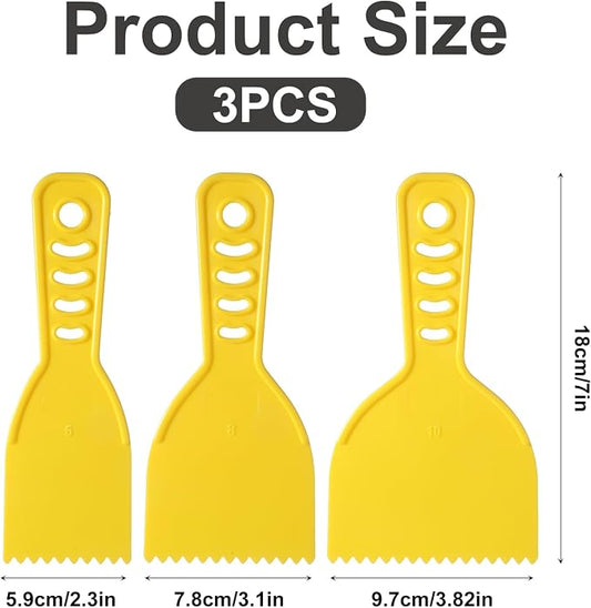 3 Sizes Adhesive Spreader Plastic Notch Trowel Flexible Putty Knife Paint Scraper Adhesive Barrier Spreader Applicator Tool for Spackling Automotive Body Fillers Putties Glazes Caulk