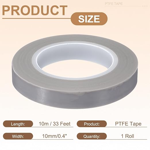 PATIKIL 0.4" x 33ft Heat Resistant Tape, High Temperature Tape PTFE Adhesive High Heat Tape Waterproof Smooth Surface for Vacuum Sealer Machine Insulation Protection, 0.18mm Thick, 1PCS