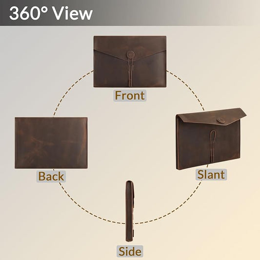 Genuine Leather Envelope Document Holder, Leather File Folder Organizer,Envelope Document Holder for Men&Women, Personalized Folio Laptop Sleeve Case for 15" Laptops, Tablets