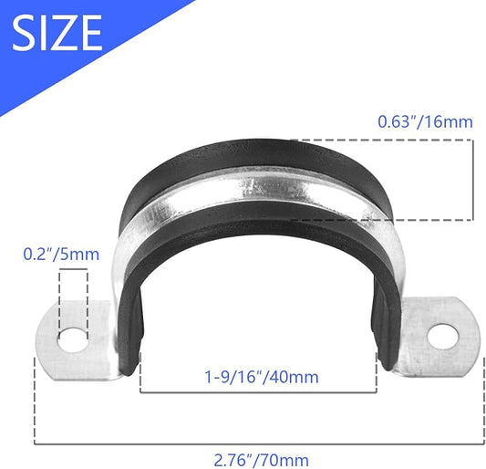 1-9/16 Inch Reinforced Rigid Pipe Strap, 2 Holes U Bracket Cable Clamp Hanger, Rubber Cushioned Insulated Clamp, Conduits Strap Clamps for Pipe Fixing on Various Surfaces, 10 PCS(40 mm)