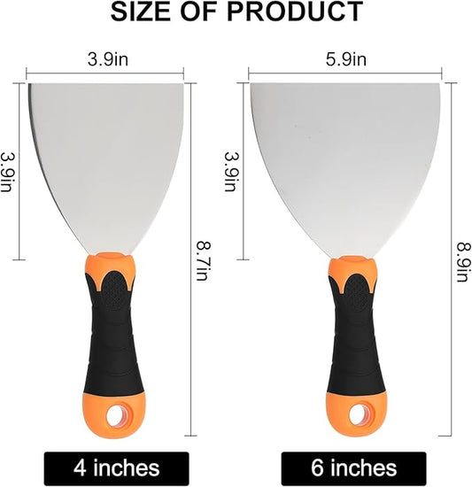 2-Piece Spackle Knife Set:4",and 6" Professional Putty Knives - Paint Scraper and Drywall Tools for Wall Repair-WEGAZ
