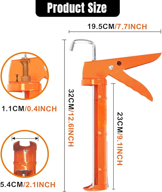 Holothurian Caulking Gun, Caulk Gun No Drip,Sealant Finishing Tool Grout Scraper for Kitchen Bathroom Window Sink Joint, 1/10 Gallon Cartridge, 10:1 Thrust Ratio, Orange, 2 Packs