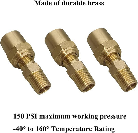 3 Pack Pipe Fitting Adapter of 1/4" NPTF Male x 3/8" Hose ID x 5/8" Hose OD, Pipe Connector Replacement Part, Brass