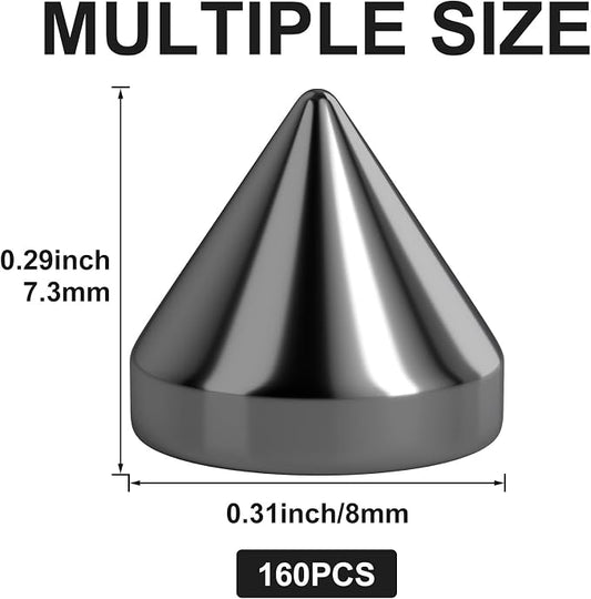 OIIKI 160PCS 8mm ABS Bullet Spike Cone Studs, Rivets Cone Spike Studs Beads, Flat Back Punk Spikes DIY Crafts Studs Glue on Decoration for Clothing Leather Clothes Belt Bag Shoes Jewelry Trims - Black