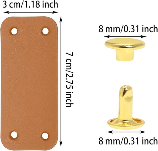 ONLYKXY Brown PU Leather Handmade Tag with Rivet Button for Knits,Rectangle Universal Blank Label Cute Repair Patch Soft Crochet Tape with Holes for DIY Clothing,Sewing Stamping,Keychain (30)