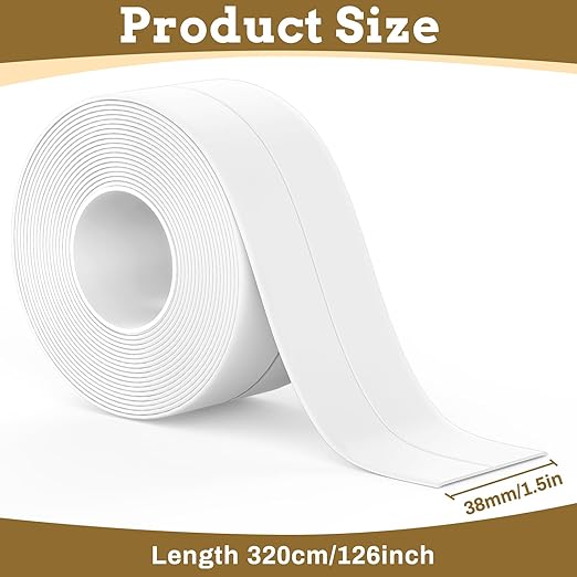 Fixmend White Caulk Tape Waterproof Self Adhesive, Toilet Caulking Sealant Tape, Bathtub Caulk Sealing Strip for Kitchen, Bathroom, Countertop, Sink, Floor Wall Edge Protector(1.5" x 10.5Ft)