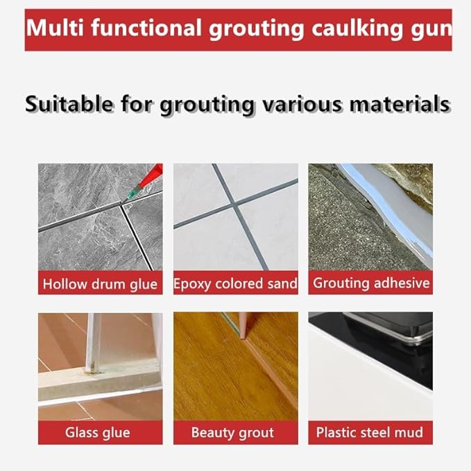 Professional Caulking Gun, Red and White, Manual Pressure Grouting Tool, 14.96x2.36 Inch, Labor Saving Design,Suitable for grouting various materials
