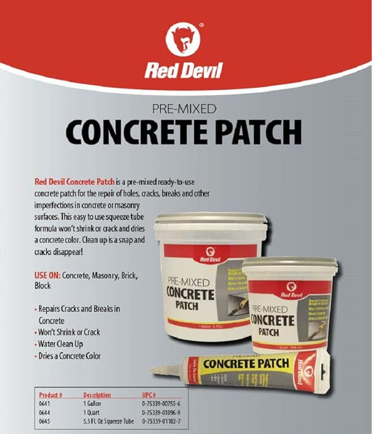 Red Devil 0644 Pre-Mixed Concrete Patch, 1 Quart, Pack of 6, Gray, 6 Pack, Made in USA