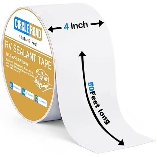 CircleRoad RV Roof Tape White, 4 Inch X 50 Feet RV Repair Sealant Tape, Stop Camper Roof Leaks, UV-Resistant, Weatherproof and Reliable for Camper, Trailer, Boat (4In-50FT)