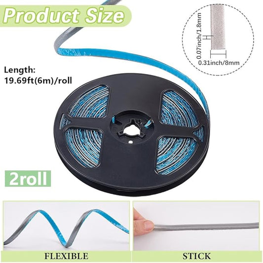 GORGECRAFT 2 Rolls Self Adhesive Caulk Strip Gray 19.7Ft Decorative Caulking Gap Tape Sealing Edging Tape Wall Molding Trim Corner Protector for Kitchen Sink Bathtub Toilet Mirror Ceramic Tile Corner
