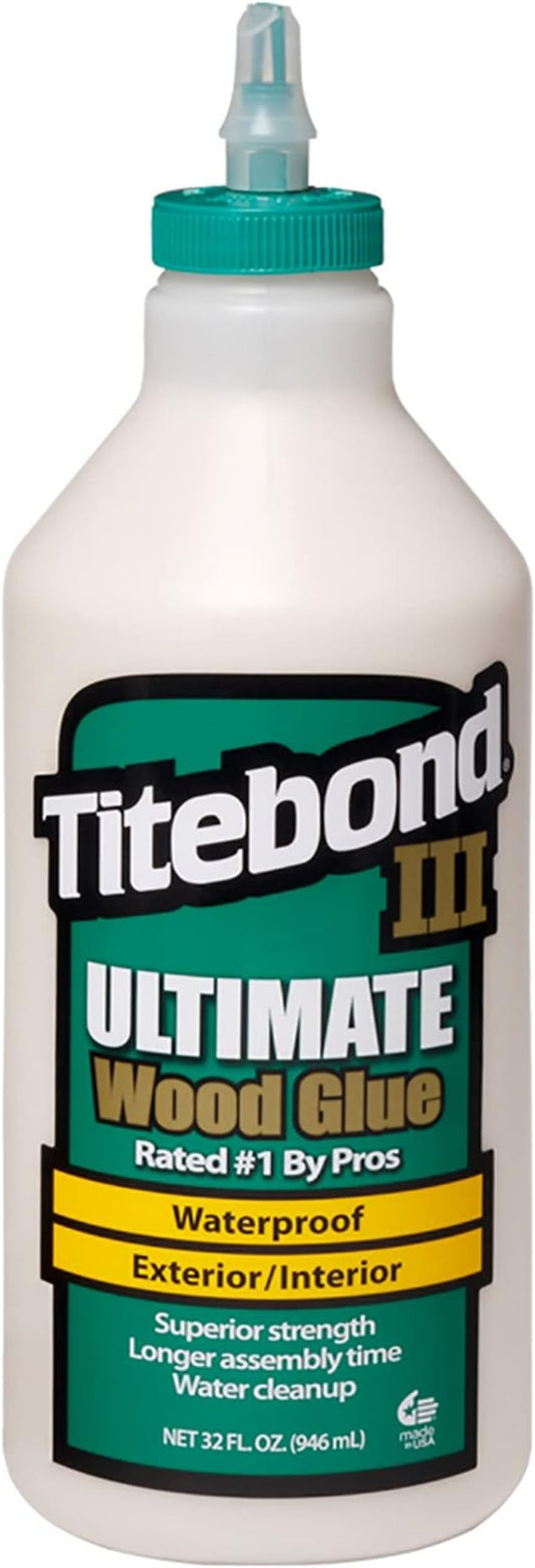 Titebond III Ultimate Wood Glue 32 Oz. (6 Pack) – Premium Professional Woodworking Adhesive, Waterproof, Strong Initial Tack, Interior/Exterior Use, Easy Water Cleanup – 1415