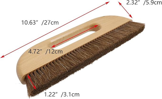 KUMGROT 3-Row Horse Hair Wallpaper Brush, Beech Wood Handle Smoothing Tool for Wall Cleaning/Tile Grout Scrubbing, Multi-Purpose Home Improvement Brush, 2 Pcs Brown (W02)