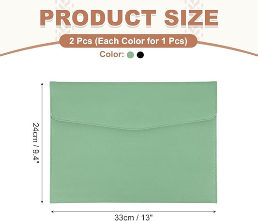 PATIKIL 2Pcs PU Leather A4 File Folder, Document Holder Envelope Waterproof Napa Texture Filing Organizer Portfolio Folder Case with Magnetic Snap Closure for Home Office, Green, Black