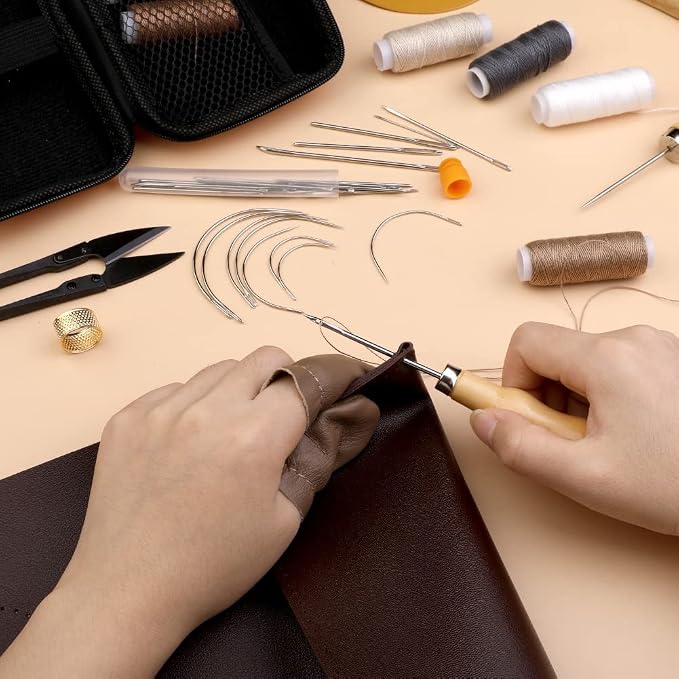 40 Pcs Upholstery Repair Sewing Kit, Leather Heavy Duty Sewing Kit, Leather Working Kit with 8 Upholstery Thread, Sewing Upholstery Needles, Needle and Thread Kit for Carseat, Backpack, Shoes