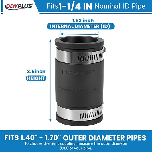 2 Pcs 1-1/4 IN Flexible PVC Pipe Coupling with Stainless Steel Clamps Fit 1-1/4 IN Nominal Pipes, Couplers for Plastic and Copper Pipe Plumbing Connections, Drain Repair, Dust Hose