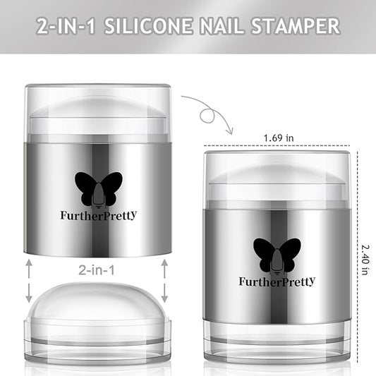 Jelly Silicone Nail Art Stamper, 2-in-1 Detachable Nail Stamping Tool with Scraper for Gel Polish & French Tips, Manicure Salon Supplies, Sello de Silicona para Uñas (2-in-1 Silver)