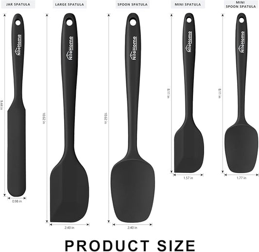 NileHome Silicone Spatula Set, 5 Pieces Food Grade Kitchen Utensils with Silicone Brush Heat Resistant BPA-free Rubber Spatula for Scraping, Baking, Cooking, Mixing—Black
