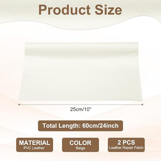 PATIKIL Leather Repair Patch, 2 Pack 10 x 24 Inch Self-Adhesive Vinyl Patch Furniture Tape Repair Kit for Sofas Couches Stools Chairs Cabinets Bags, Beige