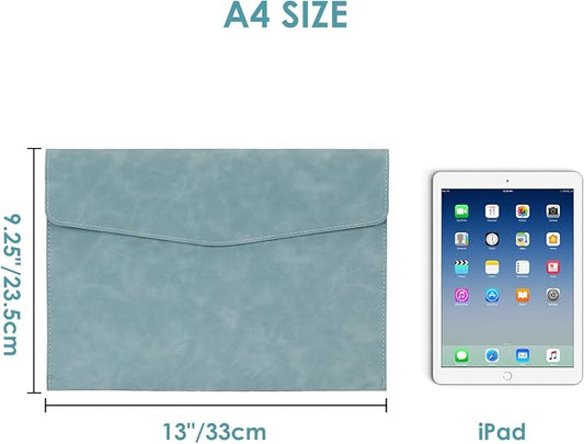 PU Leather Document File Folder,Thin A4 Folder Envelope File Organizer Storage Bag, Receipt Contract Case with Magnetic Closure (Blue)