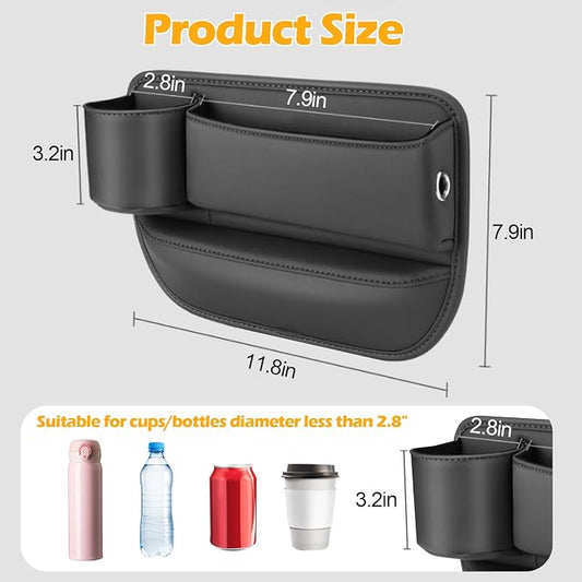 Tefola 2 Packs Car Seat Gap Filler, Leather Car Seat Gap Organizer, Car Storage Box for Holding Phone, Sunglasses, Keys, Car Accessories fit Auto SUV Truck fit for Driver/Passenger Seat (Black)