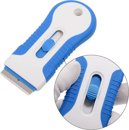 EHDIS Car Sticker Remover Glass Cooktop Razor Scraper with 10pcs Replace Blades for Label,Glue,Paint,Adhesive Remover,Oven Door, Stove Cleaning (Blue)