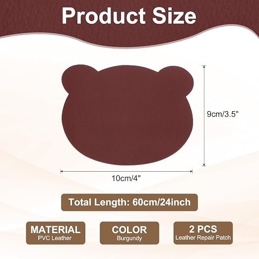 PATIKIL Leather Repair Patch, 2 Pcs 4 x 3.5 Inch Self-Adhesive Vinyl Patch Furniture Tape Repair Kit for Sofas Couches Stools Chairs Cabinets Bags, Burgundy