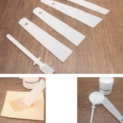 Applicator Glue Spreaders, 12 Pack Glue Spreader Plastic Smear Plate Scraper Sticks Applicator Tool for Leatherwork Woodwork Handmade DIY Leather Spreads Burnishing Gum Art Craft Project, 5 Sizes