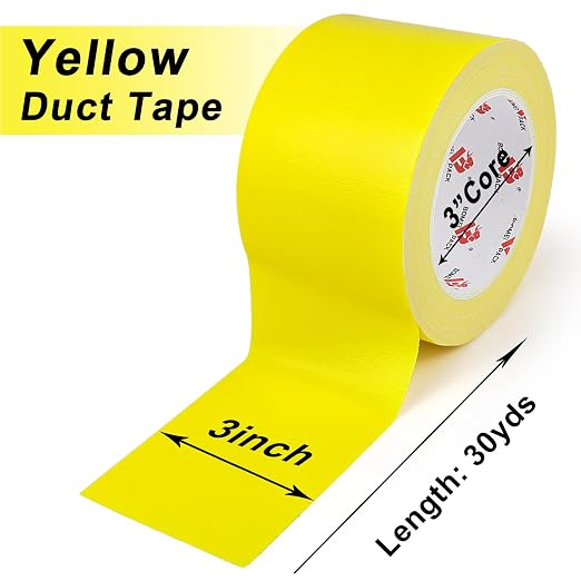 BOMEI PACK Duct Tape Yellow Heavy Duty,9 Mil Thickness,Strong Industrial Strength,Flexible,No Residue,Waterproof and Tear by Hand,Multi-Use for Indoor & Outdoor Repairs (3 Inch x 30 Y)