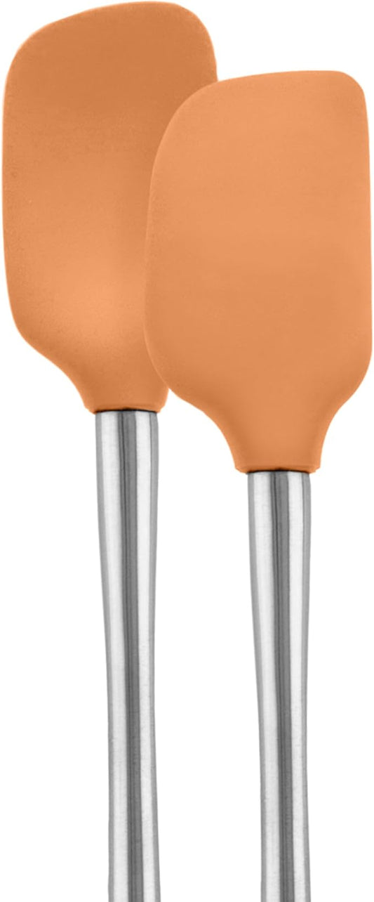 Tovolo Flex Core Silicone Spatula Spoonula Set of 2 for Non Stick Cast Iron Cooking & Baking, Dishwasher Safe Heat Resistant BPA Free Long Stainless Steel Handle Kitchen Utensil, Apricot Orange
