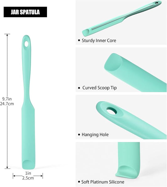 Doosu Silicone Jar Scraper Spatula, 600°F Heat Resistant Rubber Scraping Tool for Jam Nut Butter Sourdough, Flexible Skinny Cream Spreader Long Slim Kitchen Spurtle for Jar Blender Bottle (Aqua Sky)