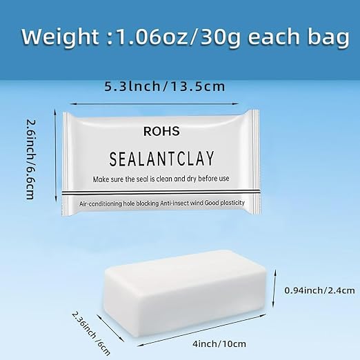 8-Pack White Seal Putty Waterproof Duct Seal Repair Sealing Clay, Quick Mending Mud for Drain Connection,Air Conditioning Hole, Wall Hole