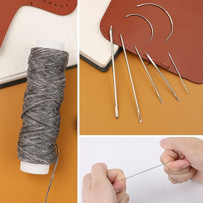 Ftyiwu Waxed Thread, Upholstery Needle and Thread 32 Yards with 7PCS Hand Sewing Needles for Home Upholstery Carpet Canvas Repair Leather Sewing (Dark Gray)