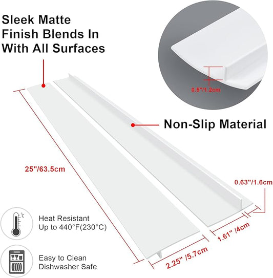 Silicone Stove Counter Gap Cover (2 Pack),Easy Clean Heat Resistant Wide & Long Kitchen Stove Gap Filler,Seals Spills Between Counters, Oven, Stovetops, Washing Machines, Washer, Dryer(25in, White)