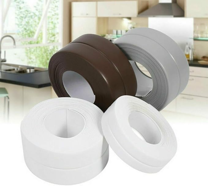 Caulk Strip Tape, Waterproof Dustproof PVC Self Adhesive Caulking Sealing Tape for Kitchen Sink Toilet Bathroom Shower Bathtub Wall(0.86" x11',Brown)