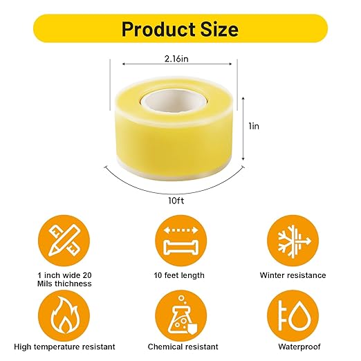 4-Pack Yellow Self Fusing Silicone Tape (40 Ft Total) - High Visibility Electrical Insulation Tape - Waterproof Rubber Grip Wrap for Tools & Sport Handles - Heat Resistant & Easy-Peel Liner