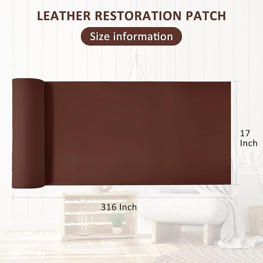 AOOTOOLINK Leather Repair Patch 17X316 Inch Self Adhesive Leather Repair, Large Leather Repair Tape for Couches, Furniture, Car Seats, Cabinets, Sofa, Handbags (Dark Brown, 17X316 Inch)