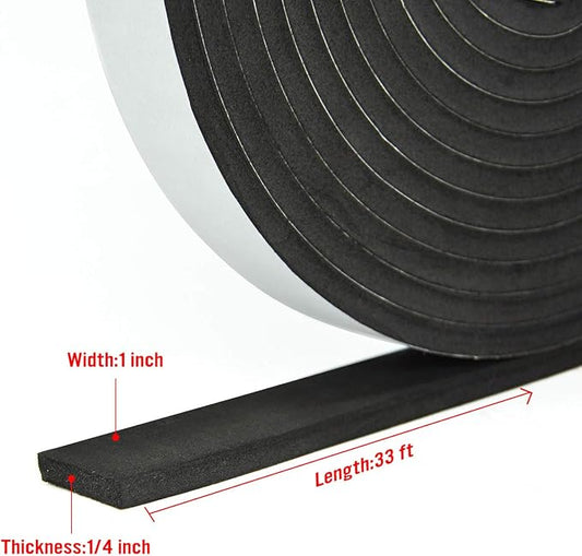Seal Foam Tape,1/4" Thick-1"-16.5ft 2Rolls, Weather Stripping for Door and Window,High Density Single Sided Closed Cell Door Insulation Weather Strip, Black