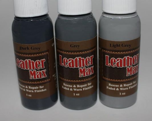 Furniture Leather Max Complete Leather Refinish and Repair Kit Now with 3 Color Shades to Blend with/Leather & Vinyl Restorer (Middle Grey)