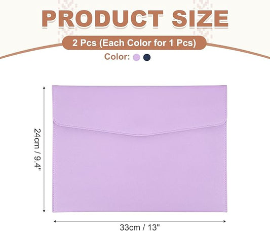 PATIKIL 2Pcs PU Leather A4 File Folder, Document Holder Envelope Waterproof Napa Texture Filing Organizer Portfolio Folder Case with Magnetic Snap for Home Office, Purple, Navy Blue