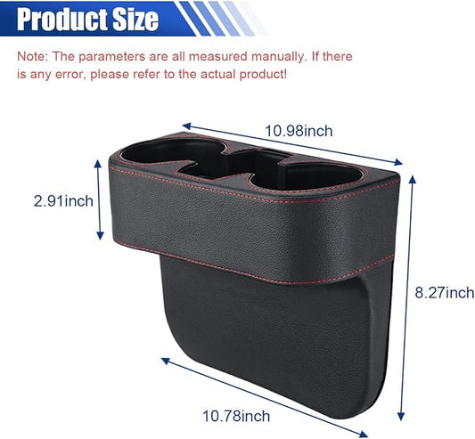 KITUREK Car Cup Holder, PU Leather Cover Auto Front Seat Organizer, Black | Multifunctional Cup Drink Holder, Gap Filler Coin Bucket Storage Box, Console Side Pocket, Cell Mobile Phone Holder