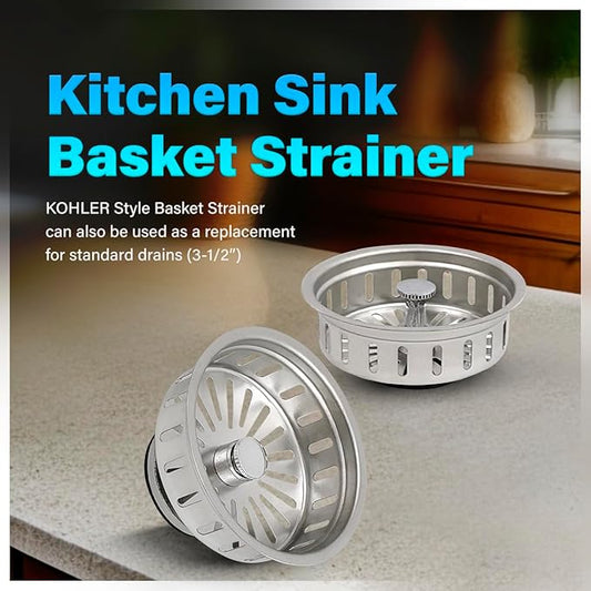 Highcraft 97353 Kitchen Sink Basket Strainer Replacement for Kohler Style Drains Stainless Steel Stopper (Can Vary in 2 Styles), 3.5" (Pack of 1)