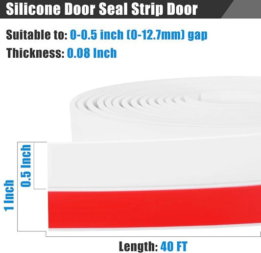 Draft Seal Tape for Doors and Windows 1 in x 40 Ft Silicone Weather Stripping Extra Thick 2mm Door Seal Strip with Strong Adhesive Draft Insulation Stopper Side Seal - White