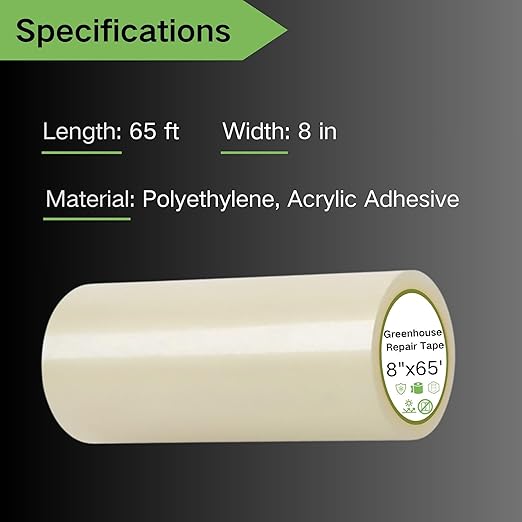 Greenhouse Repair Tape 8IN x 65FT, Greenhouse Plastic Tape Weather & UV Resistant Tent Repair Tape for Hoop House, Tarps, Outdoor Covering