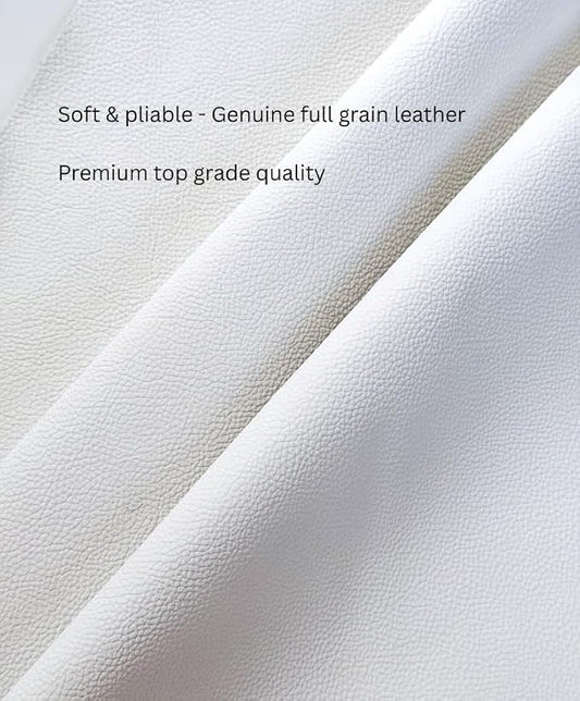 12'' x 24'' Genuine Full Grain Cowhide Leather Sheet — Soft Leather for Upholstery Repair, Handbags, Wallets, Sewing, Crafts, & DIY Projects — 1.1-1.3mm (3oz) Pre-Cut (White, 5 Pieces)