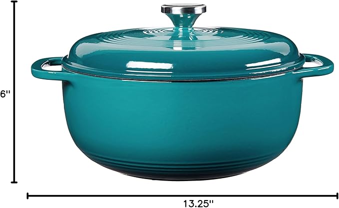 Lodge Essential Enamel Cast Iron Dutch Oven 6 Quarts - Perfect for Bread Baking, Braising, Marinating & Slow Cooking, Features Moisture-Sealing Lid & Dual Handles, Kitchen Essentials, Lagoon