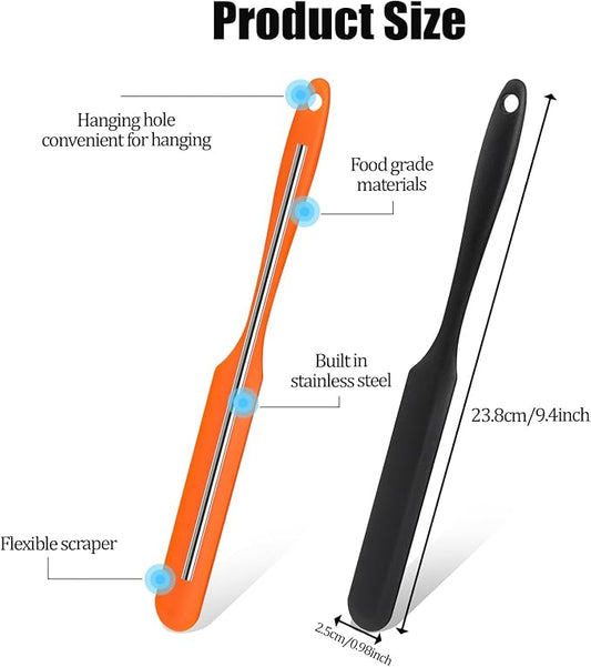 3pcs Silicone Jar Spatula Heat Resistant Kitchen Spatulas with Long Handle, Jam Spreader Cake Cream Butter Spatulas Mixing Batter Scraper for Jars Baking Cake Icing(Blue&Orange&Black)