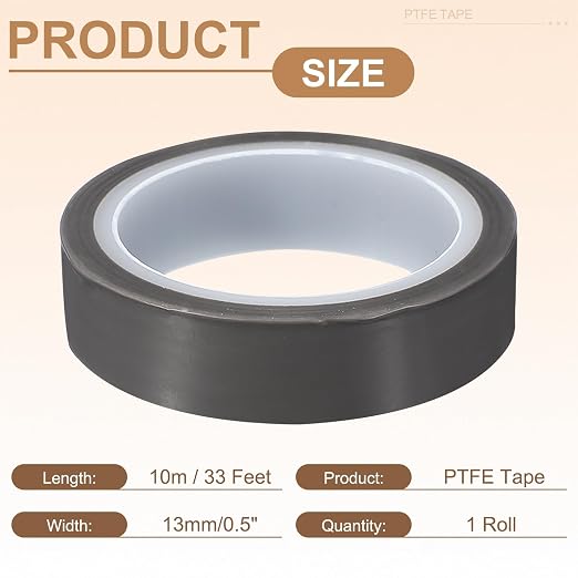 PATIKIL 0.5" x 33ft Heat Resistant Tape, High Temperature Tape PTFE Adhesive High Heat Tape Waterproof Smooth Surface for Vacuum Sealer Machine Insulation Protection, 0.06mm Thick, 1PCS