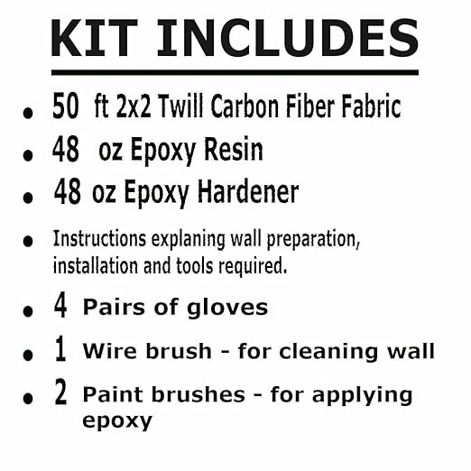 50 ft x 4 in - Carbon Fiber-Basement Wall Crack Repair Kit - Carbon Fiber Foundation Wall Repair - Easy to Use Includes Instructions & Epoxy